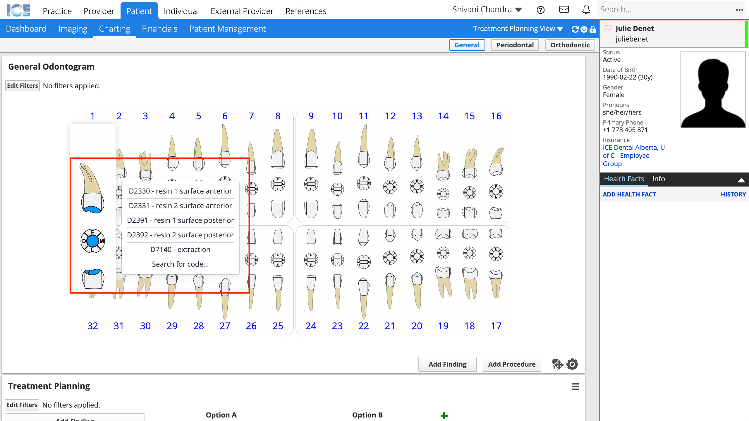 Quick charting shows five codes and one search option.