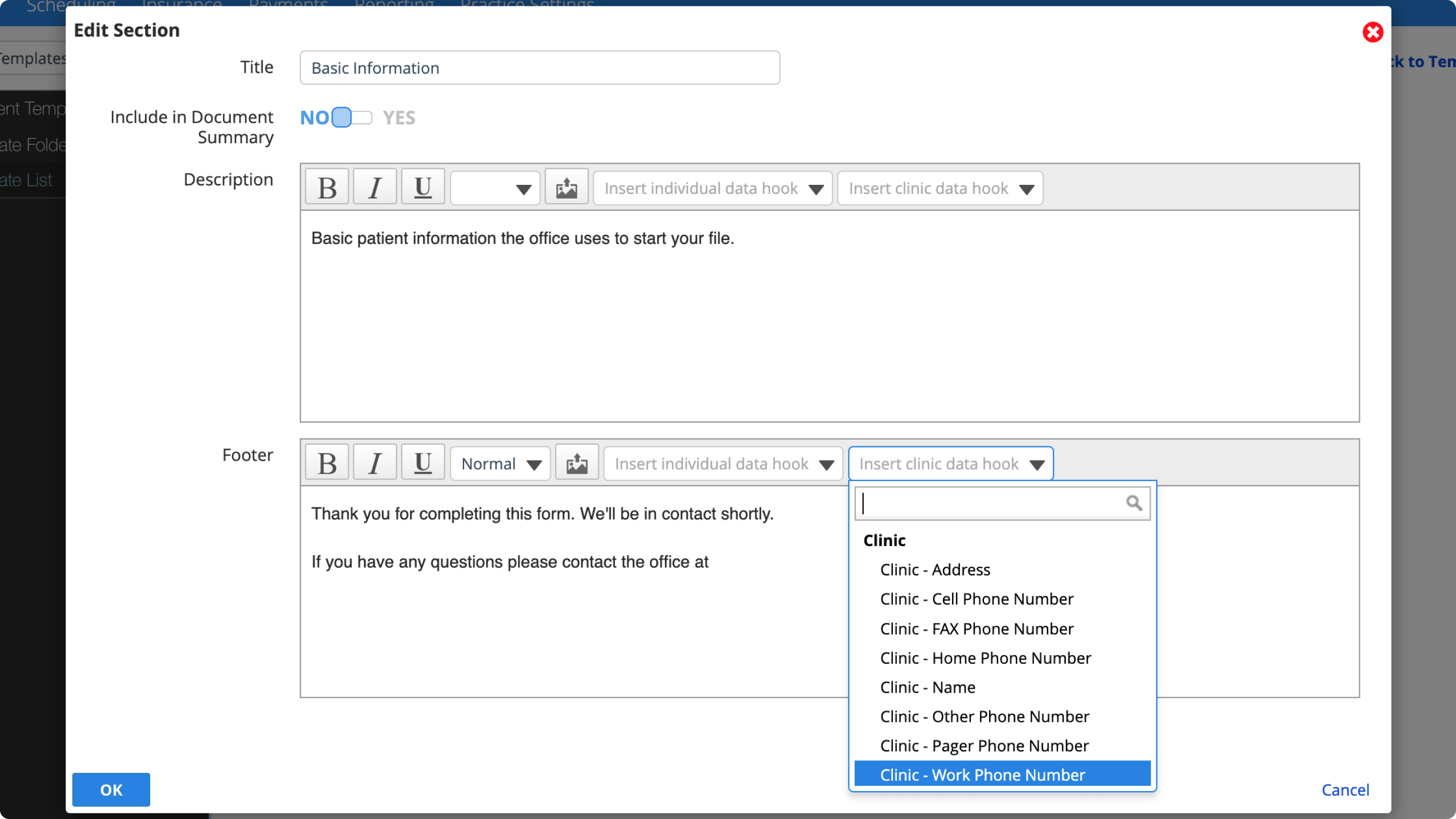 Each data type is grouped with options indented and described below it.