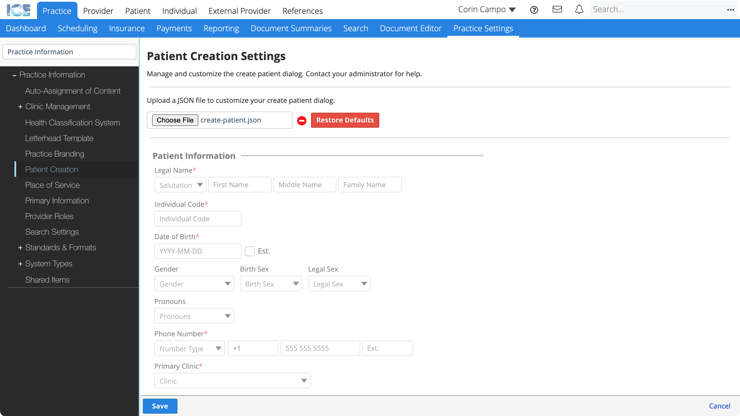 Choose File is the first button in the workspace in the top left. The system shows a preview of the configured dialog in the bottom half of the workspace.